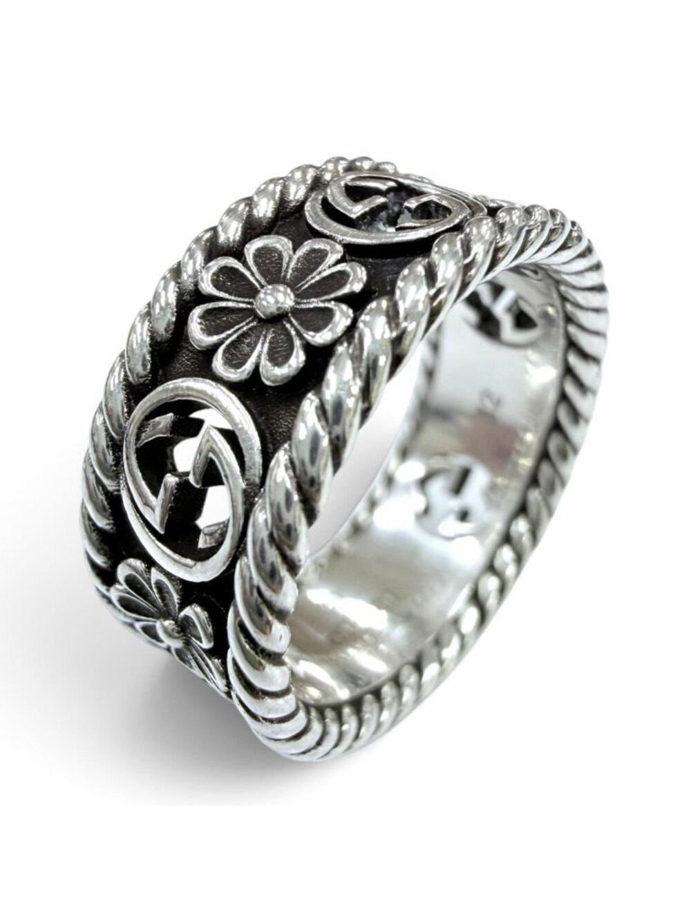 Gucci Interlocking G Flower Ring Silver JP